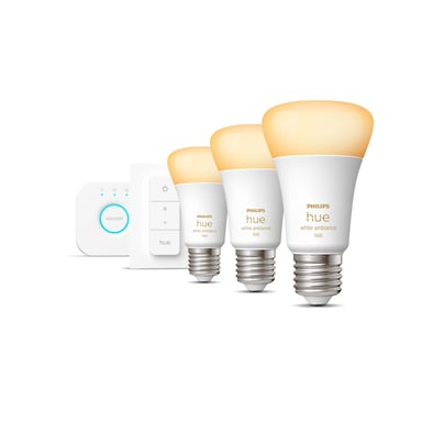 PHILIPS Hue White Ambiance Kit de démarrage ampoule LED connectée - E27 x3 et télécommande Hue
