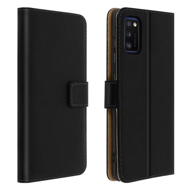 Housse pour Samsung Galaxy A41 Cuir Véritable Porte cartes Fonction Support Noir