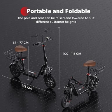 Trottinette Elettrica i12 | Motore 500W | Batteria 36V 7.5Ah | Pnei da 12 PolliciT| Velocità Massima 25 km/h | Autonomia 30-35 km | Nero