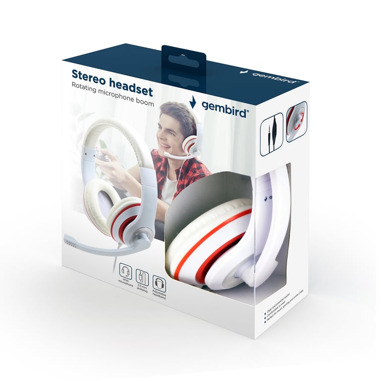 Casque Gembird MHS-03-WTRD – Stéréo, Micro Intégré, Commande de Volume