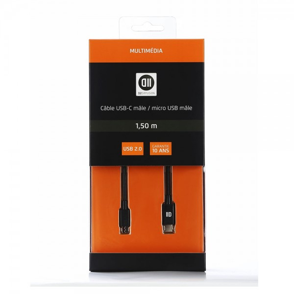 D2 Diffusion D2USBCMICUSB150 câble USB 1,5 m USB C Micro-USB A Noir - Neuf