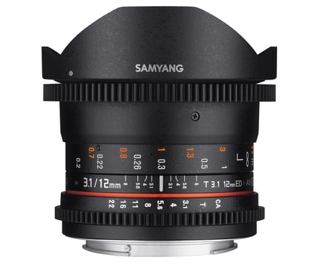 Samyang 12mm T3.1 VDSLR Canon EF SLR Objetivo de ojo de pez Negro