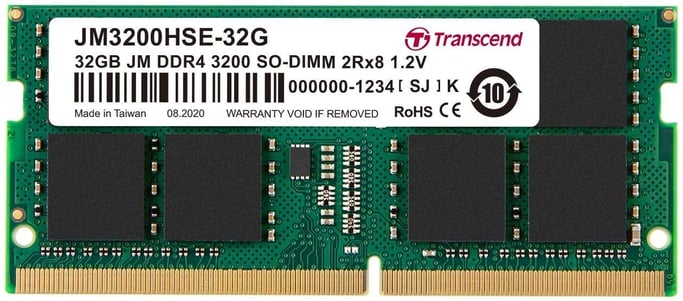 Transcend 32GB JM DDR4 3200MHZ SO-DIMM 2RX8 2GX8 CL22 1.2V módulo de memoria 2 x 8 GB