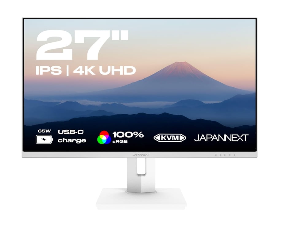 JAPANNEXT Ecran PC 27" IPS 4K UHD 3840x2160 HDR | Recharge Via USB C Hauteur & Inclinaison réglable HSP Haut parleurs intégrés G SyncFreeSync | Garantie | JN IPS27UHDR C65W HSP W