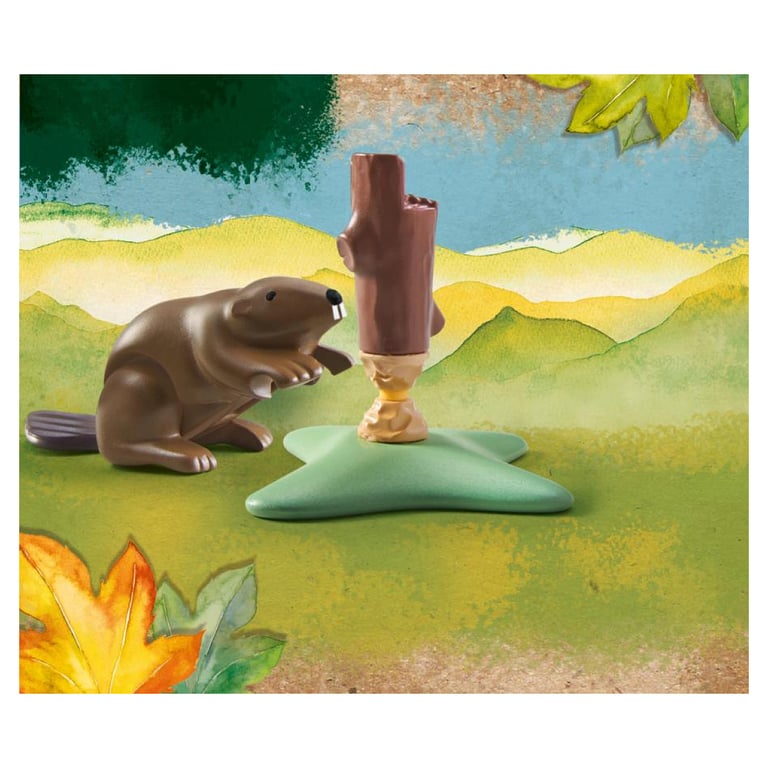 Figurine de Castor avec Souche d'Arbre - Décor Naturel en 7 Pièces - Neuf