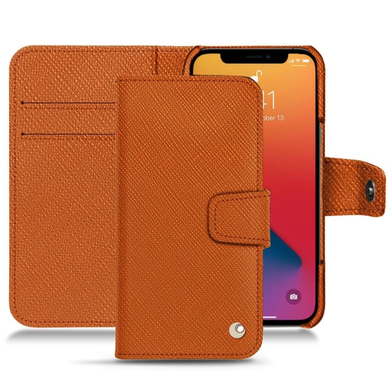 Housse cuir Apple iPhone 13 Pro - Rabat portefeuille - Orange - Cuir  saffiano - Noreve St Tropez