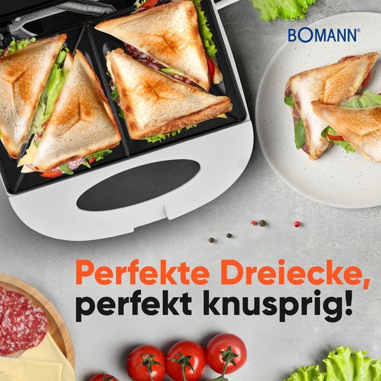 Bomann Appareil à Sandwich Croque monsieur ST6073CB 2 Plaques Triangulaires Antiadhésives Poignée Calorifugée Régulateur de Température Automatique 680 Arrêt de Sécurité - vue 2