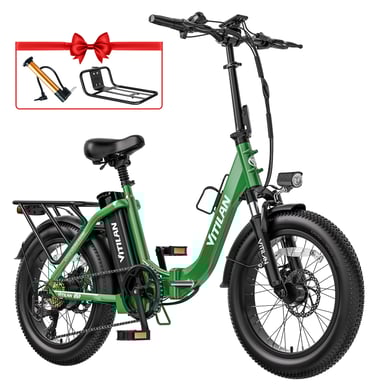 VITILAN U3 Bicicletta elettrica per adulti 20 pollici Fat Tire Ebikes Bicicletta elettrica pieghevole 750W, 48V 13Ah Step Thru E-Bike 7 velocità - Verde