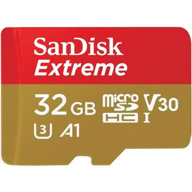 Micro SDHC Sandisk Extreme 2022 - 32GB - C10 U3 V30 A1 - Velocit  fino a 100/60MBps - compreso adattatore microSD/SD
