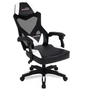 Amstrad AMS-309-WH Fauteuil / Chaise / Siège de bureau ou Gamer noir & blanc - Coussin lombaire - Tissu en maille respirante