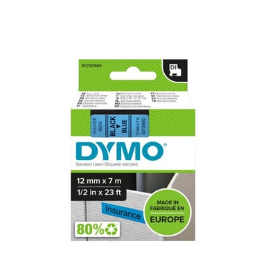 Dymo D1 45016 Ruban d'étiquettes original pour étiqueteuse - Texte noir sur fond bleu - Largeur 12