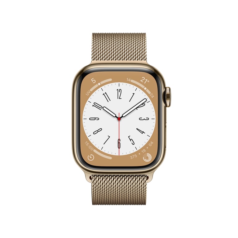 Apple Watch Series 8 OLED 41 mm - Boîtier en Acier inoxydable Or - GPS +  Cellular - Bracelet Milanais - Or
