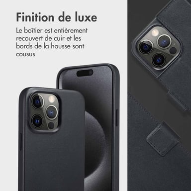 Accezz Étui de télephone portefeuille en cuir 2-en-1 avec MagSafe pour Apple iPhone 15 Pro Max - Onyx Black