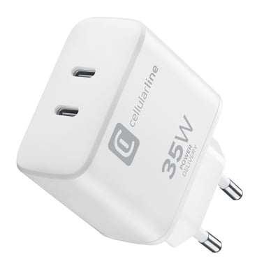 Cellularline Dual Charger 35W Chargeur de secteur Power Delivery 35W à double port USB-C
