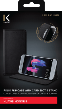 Folio a conchiglia con slot per carte e supporto per Huawei Honor 9, nero