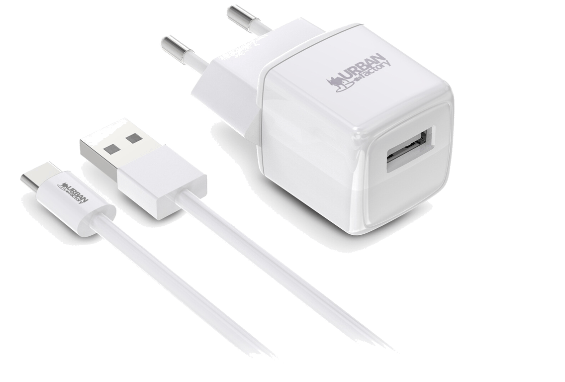 Chargeur secteur 12 Watts + Câble USB Type A Urban Factory Powee Blanc