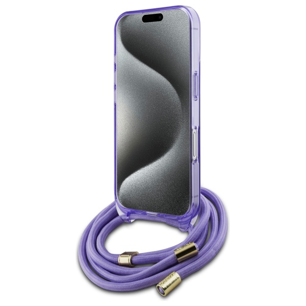 Guess Coque IML Crossbody Cord Script MagSafe avec cordon pour iPhone 16 Violet - vue 2
