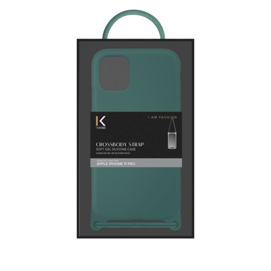Custodia a tracolla in morbido silicone gel per Apple iPhone 11 Pro, verde muschio