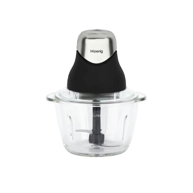 Mini picadora eléctrica - H.Koenig - LEO8 - 320 W - Recipiente de vidrio de 1 L - Cuchillas de acero inoxidable - Negro mate y cromo