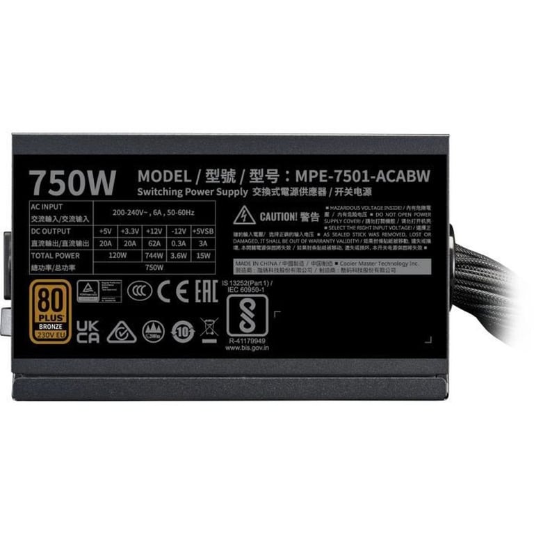 Bloc d'alimentation interne Cooler master MPE 7501 ACABW 3BEU Alimentation MWE V3 230 V - vue 3