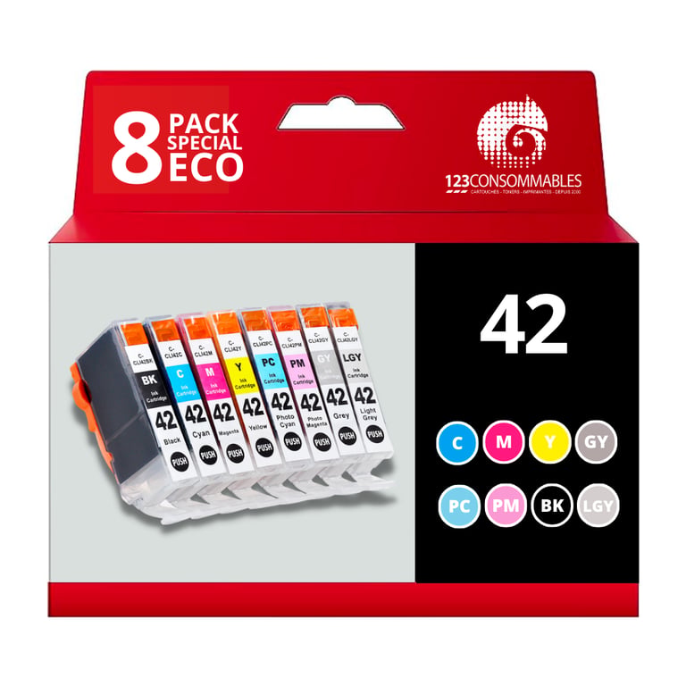 Pack compatible avec CANON CLI 42 8 cartouches BK C Y PC PM GY LGY Neuf
