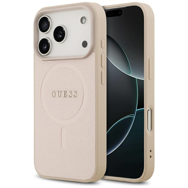 Guess Etui Saffiano Classic Logo MagSafe do iPhone 17 Pro ró?owy