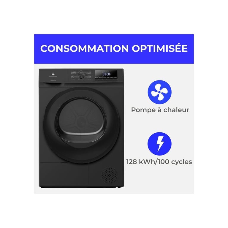 Sèche linge pompe à chaleur CONTINENTAL EDISON CESL9PCBD 9 kg L60cm Classe D - vue 4