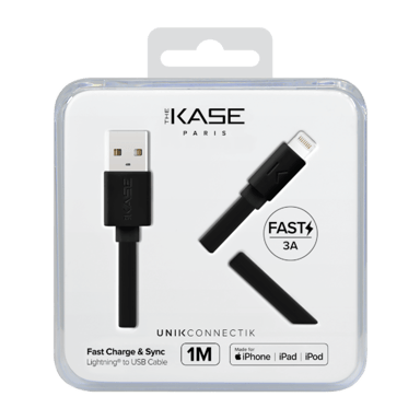 Câble Lightning certifié MFi Apple Charge Speed 3A charge/ sync (1M), Noir de jais