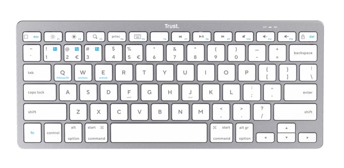 Trust 24654 clavier Bureau Bluetooth QWERTY Espagnole Argent, Blanc