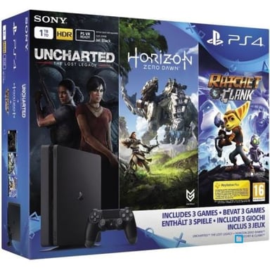 PS4 Slim Noire 1 To+ Horizon Zero Dawn + Uncharted: The Lost Legacy + Ratchet & Clank