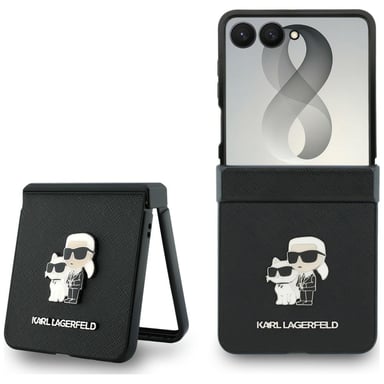 Custodia Karl Lagerfeld Karl&Choupette Saffiano Pins per Samsung Galaxy Z Flip8, nera