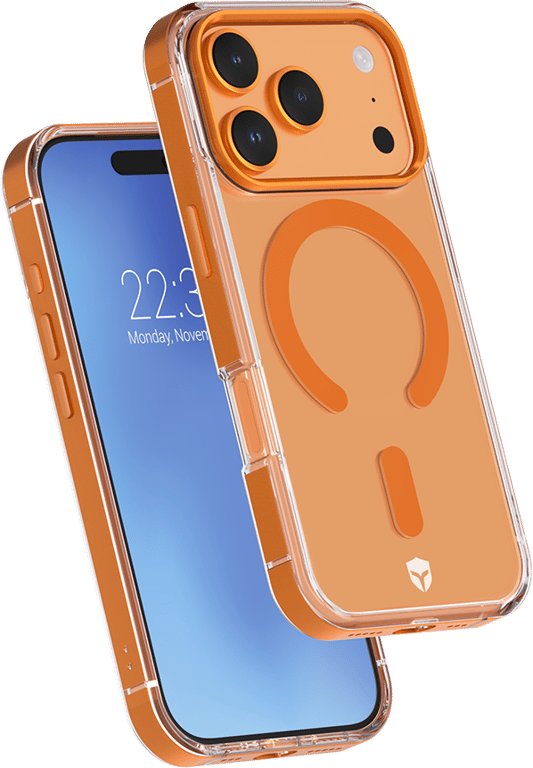 Coque renforcée MagSafe iPhone 17 Pro METAL 2m Transparente Contour Métal Orange + Garantie à vie Force Case - Neuf