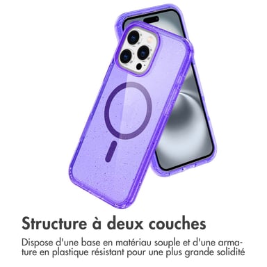 imoshion Coque Pailletée avec MagSafe pour Apple iPhone 16 Pro - Paillettes Violet