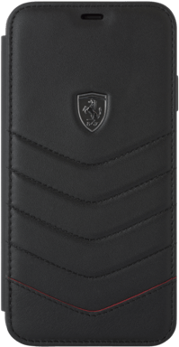 Ferrari Coque clapet en cuir véritable matelassé pour Apple iPhone XS Max, Noir