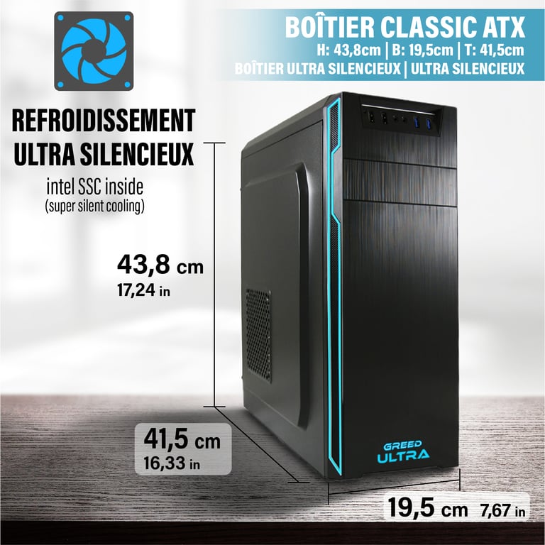Greed Ultra 7 Office PC / Ordinateur de bureau Intel Core i7 6700 Home Office Tour Computer avec DDR4 RAM 4 0 GHz 1000 GO SSD + HDD DVD+RW USB 3.1 WiFi incl. Windows 11 Pro Neuf - vue 2