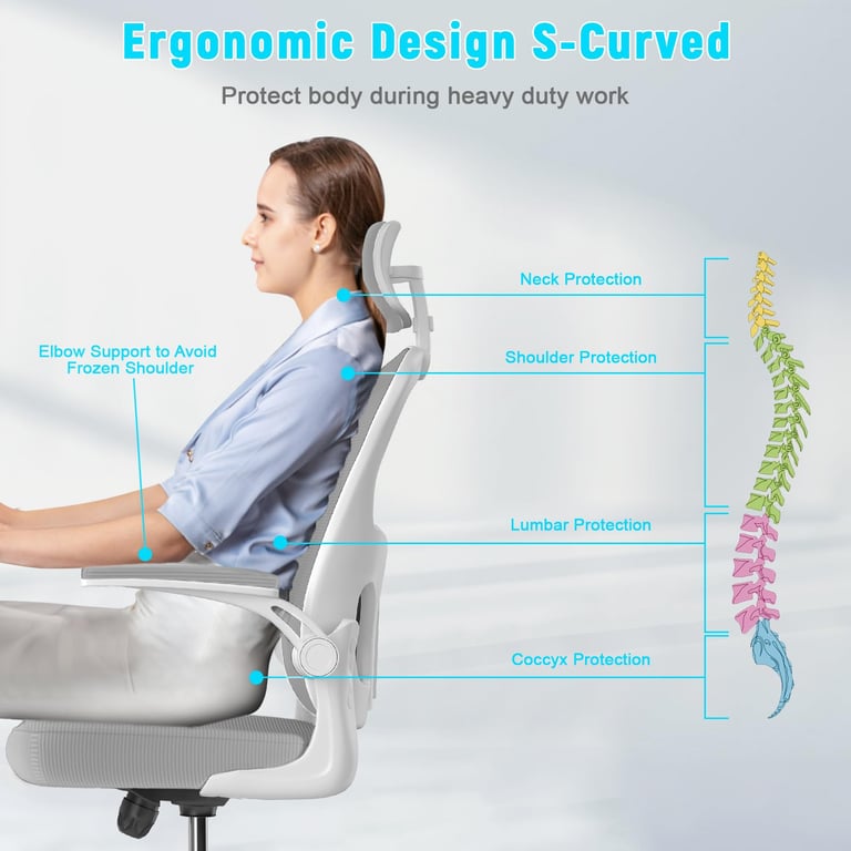 Chaise de bureau ergonomique avec hauteur réglable appui tête accoudoirs relevables et support lombaire Neuf - vue 5