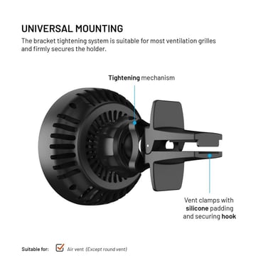 Fixed MagCool - Support de téléphone de voiture - Grille de ventilation - MagSafe - Chargeur sans fil - Noir