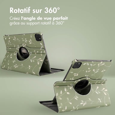 imoshion Coque tablette Design rotatif à 360° pour Apple iPad Pro 11 (2022 / 2021 / 2020 / 2018) - Green Flowers