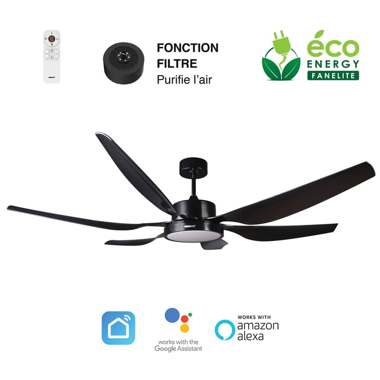 Fanelite Ventilateur de plafond 168 cm MAKATEA Moteur DC LED 3 couleurs Silence + PURIFICATEUR D'AIR INCLUS Neuf