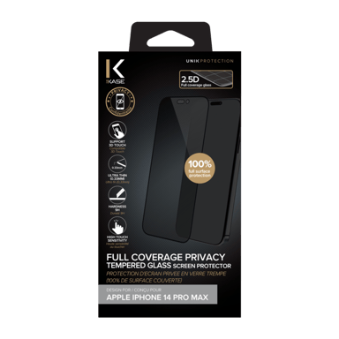 Pellicola protettiva privata in vetro temperato (100% di copertura della superficie) per Apple iPhone 14 Pro Max, nero
