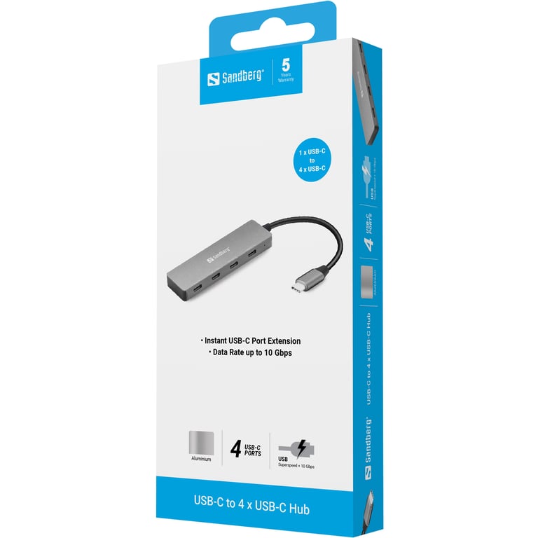 Sandberg 136 41 hub & concentrateur USB 3.2 Gen 1 3.1 Gen 1 Type C 10000 Mbit/ Neuf - vue 2