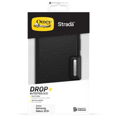 Custodia OtterBox Strada per Galaxy S23+ , antiurto, antigoccia, in pelle di alta qualità, 2 portacarte, resiste a 3 cadute in più rispetto allo standard militare, Nero Samsung Galaxy S23+