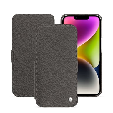 Housse cuir Apple iPhone 15 Plus -  - Gris - Cuir grainé