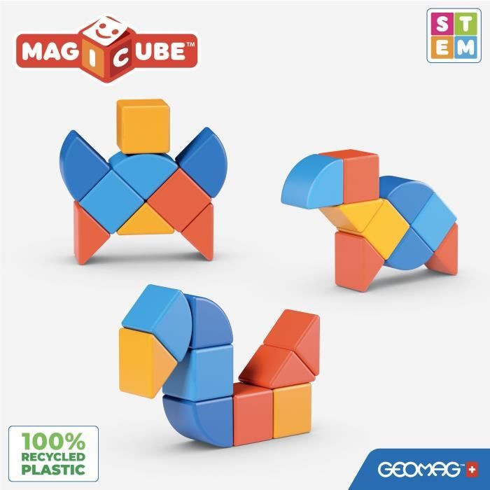 Blocs magnétiques GEOMAG Magicube 208 9 pièces Formes variées Animaux Plastique recyclé - vue 3
