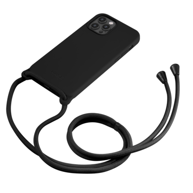 Funda bandolera de gel de silicona suave para Apple iPhone 12/12 Pro, Negro satinado