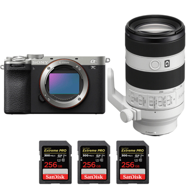 Appareil photo hybride Sony A7C II Silver + FE 70-200mm f/4 Macro G OSS II + 3 SanDisk 256GB Extreme PRO UHS-II + Ebook ''20 astuces pour des images qui claquent''