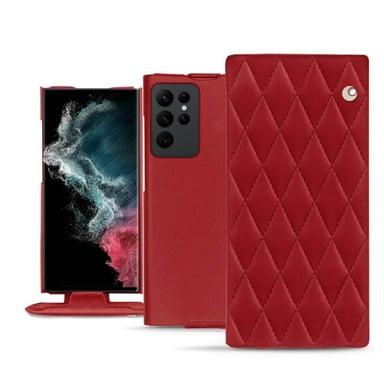 Housse cuir Samsung Galaxy S22 Ultra - Rabat vertical - Rouge - Cuir lisse couture