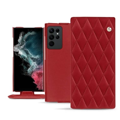 Housse cuir Samsung Galaxy S22 Ultra -  - Rouge - Cuir lisse couture