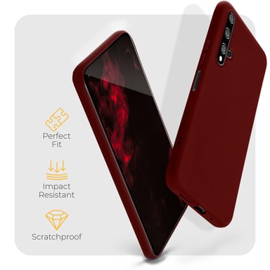 Moozy Minimalist Series Coque en silicone pour Huawei Nova 5T et Honor 20, Vin rouge – Finition mate fine et souple en TPU