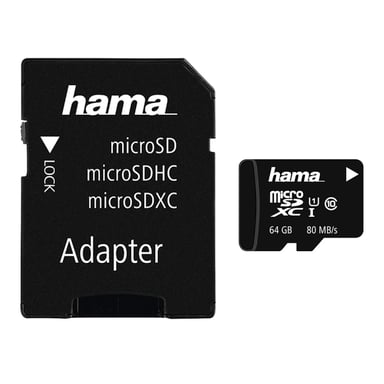MicroSDXC 64 GB classe 10 UHS-I 80 MB/s + adaptateur/photo